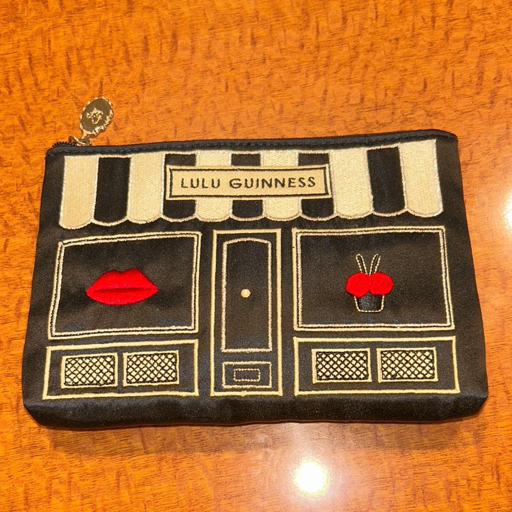 Lulu Guinness Black and Red Satin Clutch Bag